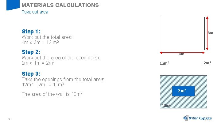 MATERIALS CALCULATIONS Take out area Step 1: 3 m Work out the total area: