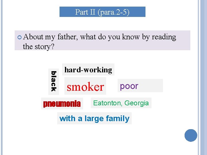 Part II (para. 2 -5) About my father, what do you know by reading Part II (para. 2 -5) About my father, what do you know by reading