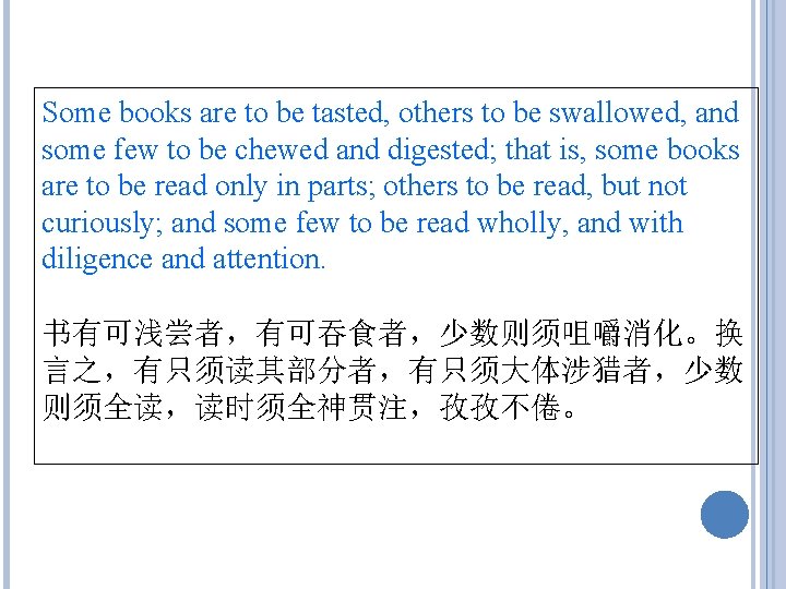 Some books are to be tasted, others to be swallowed, and some few to Some books are to be tasted, others to be swallowed, and some few to