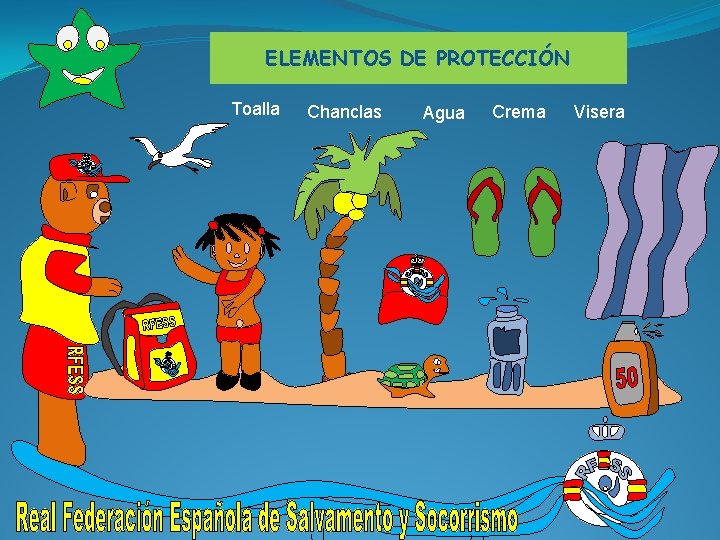 ELEMENTOS DE PROTECCIÓN Toalla Chanclas Agua Crema Visera 