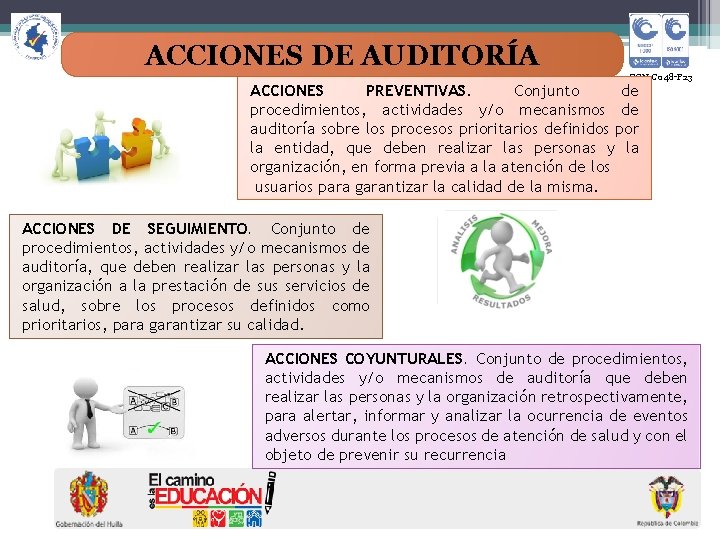 ACCIONES DE AUDITORÍA SGN-C 048 -F 23 ACCIONES PREVENTIVAS. Conjunto de procedimientos, actividades y/o