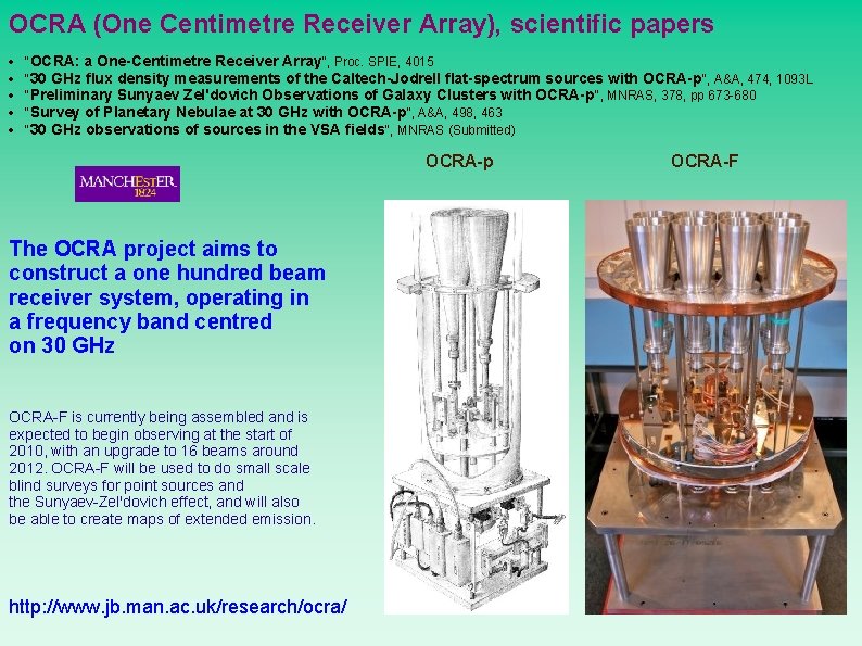 OCRA (One Centimetre Receiver Array), scientific papers "OCRA: a One-Centimetre Receiver Array", Proc. SPIE,