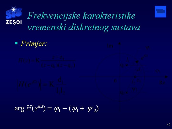 Frekvencijske karakteristike vremenski diskretnog sustava § Primjer: arg H(ej. W) = j 1 -