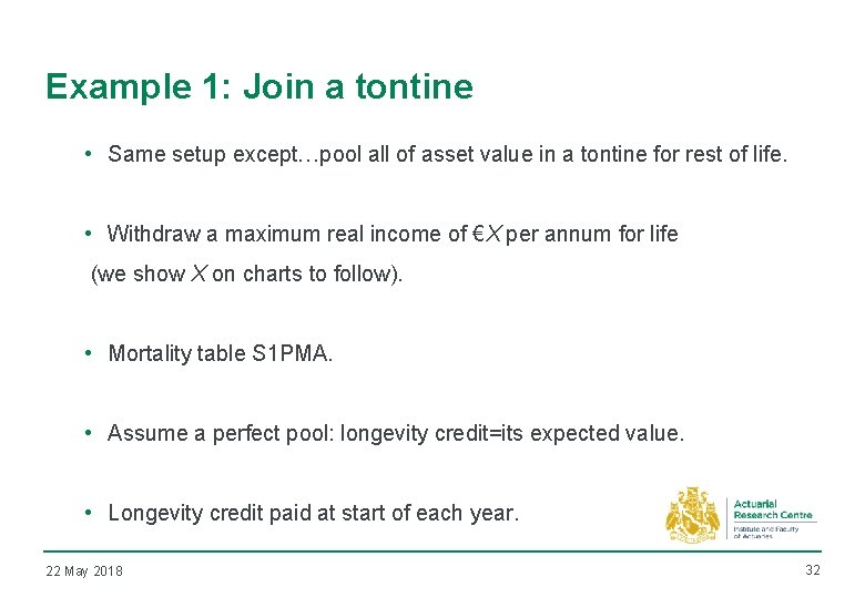 Example 1: Join a tontine • Same setup except…pool all of asset value in