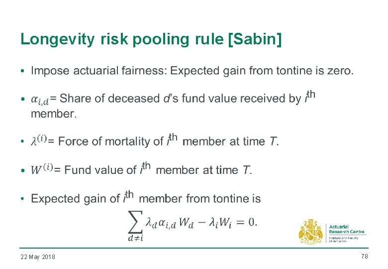 Longevity risk pooling rule [Sabin] • 22 May 2018 78 