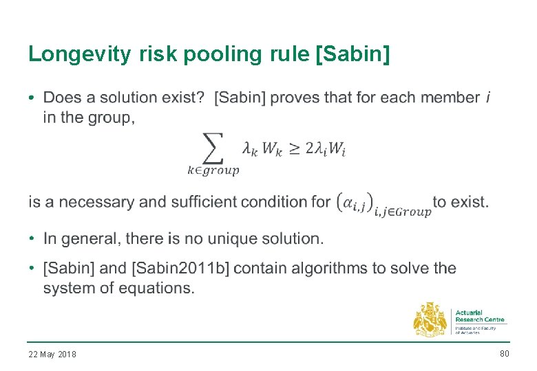 Longevity risk pooling rule [Sabin] • 22 May 2018 80 