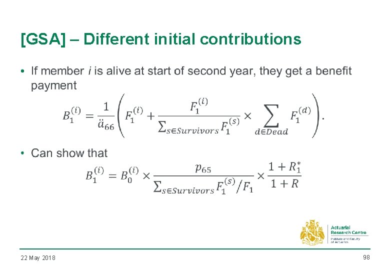 [GSA] – Different initial contributions • 22 May 2018 98 