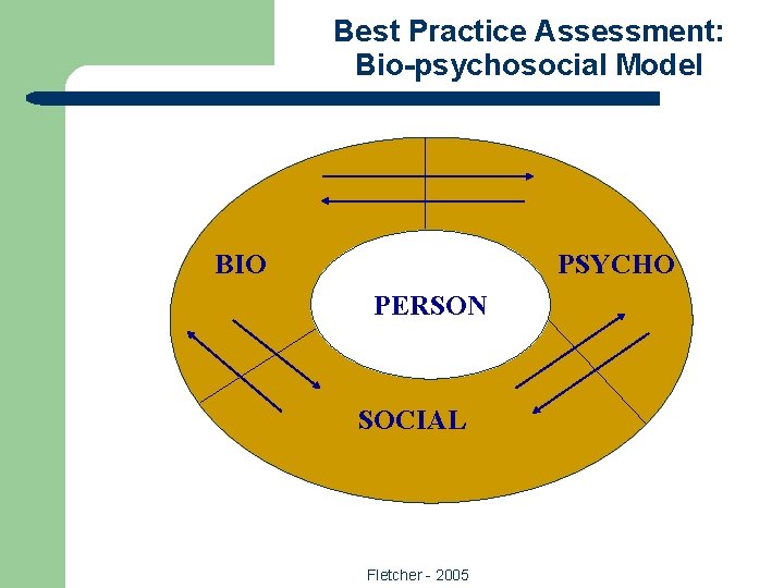 Best Practice Assessment: Bio-psychosocial Model BIO PSYCHO PERSON SOCIAL Fletcher - 2005 