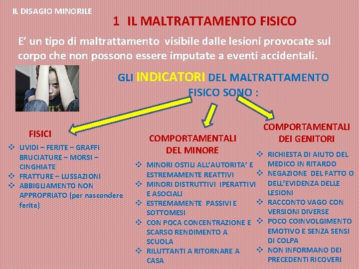 IL DISAGIO MINORILE 1 IL MALTRATTAMENTO FISICO E’ un tipo di maltrattamento visibile dalle IL DISAGIO MINORILE 1 IL MALTRATTAMENTO FISICO E’ un tipo di maltrattamento visibile dalle