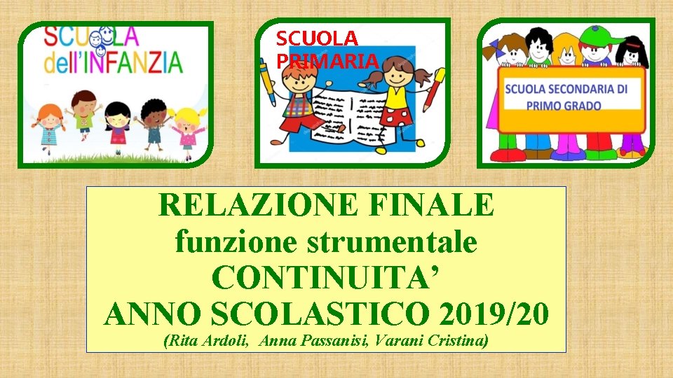 SCUOLA PRIMARIA RELAZIONE FINALE funzione strumentale CONTINUITA’ ANNO SCOLASTICO 2019/20 (Rita Ardoli, Anna Passanisi,