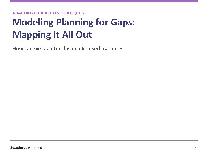 ADAPTING CURRICULUM FOR EQUITY Modeling Planning for Gaps: Mapping It All Out How can