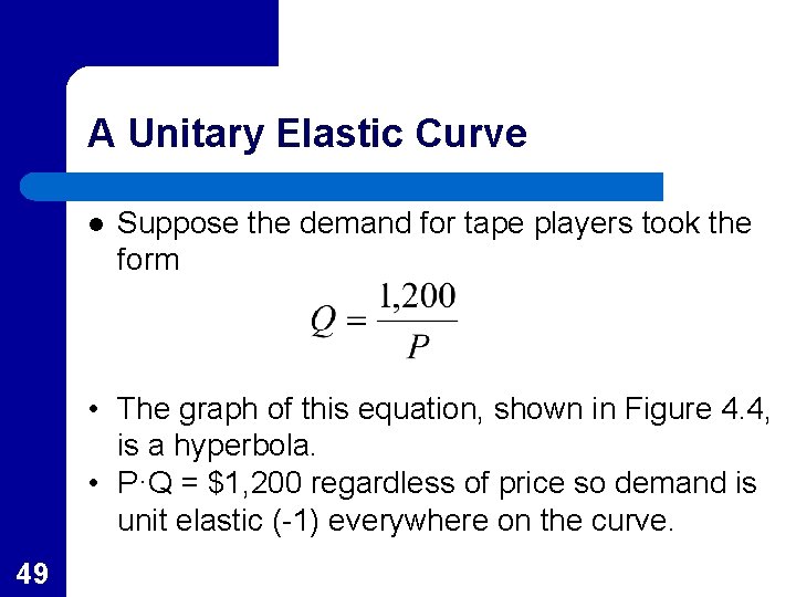 A Unitary Elastic Curve l Suppose the demand for tape players took the form