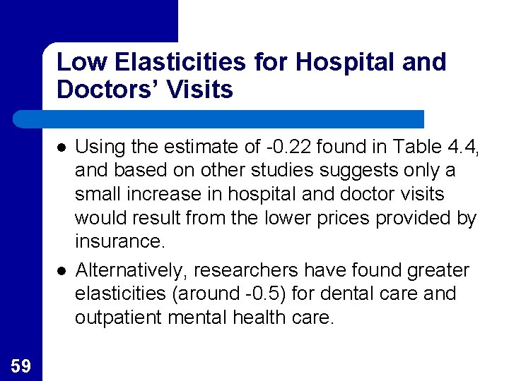 Low Elasticities for Hospital and Doctors’ Visits l l 59 Using the estimate of