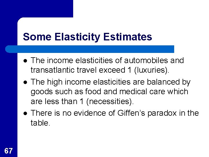Some Elasticity Estimates l l l 67 The income elasticities of automobiles and transatlantic