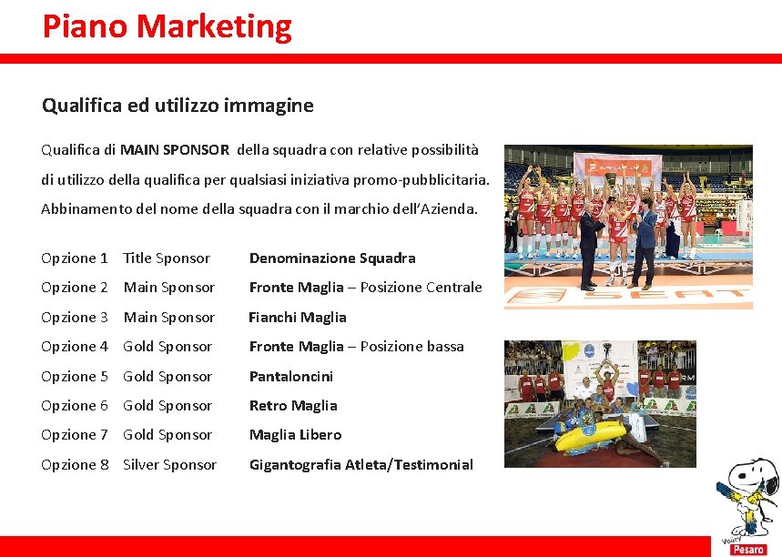 Piano Marketing Qualifica ed utilizzo immagine Qualifica di MAIN SPONSOR della squadra con relative