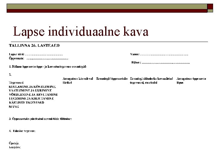 Lapse individuaalne kava 