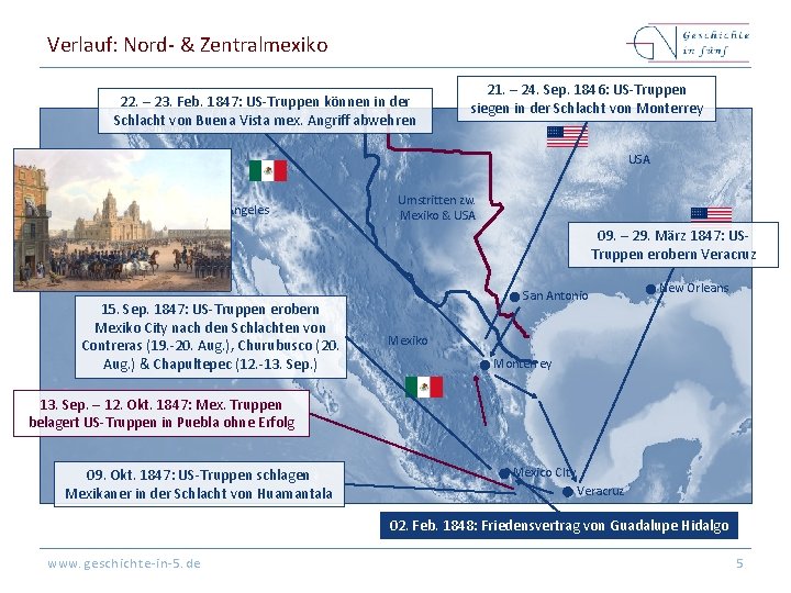 Verlauf: Nord- & Zentralmexiko 22. – 23. Feb. 1847: US-Truppen können in der Schlacht