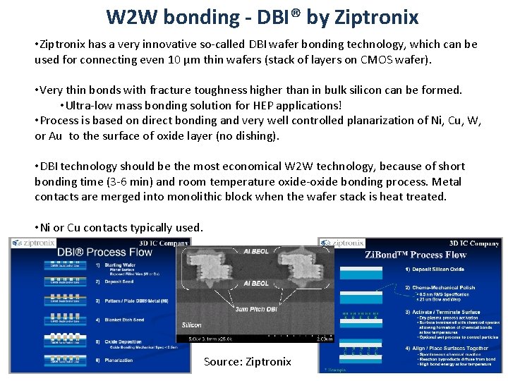 W 2 W bonding - DBI® by Ziptronix • Ziptronix has a very innovative