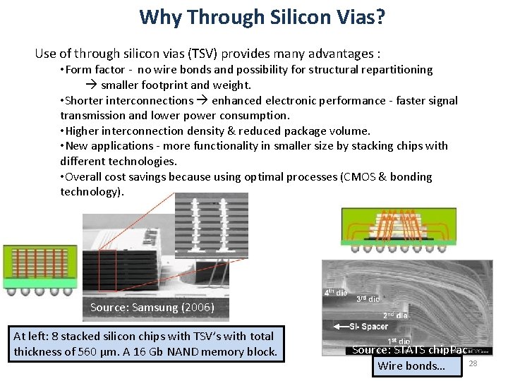 Why Through Silicon Vias? Use of through silicon vias (TSV) provides many advantages :