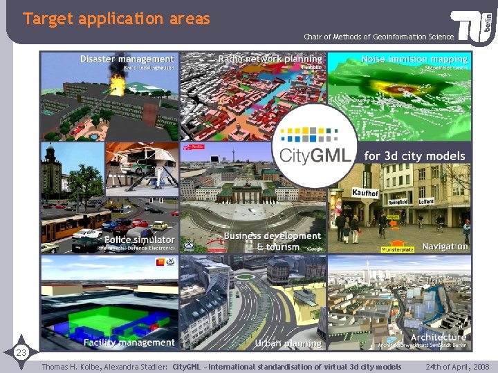 Target application areas Chair of Methods of Geoinformation Science 23 Thomas H. Kolbe, Alexandra