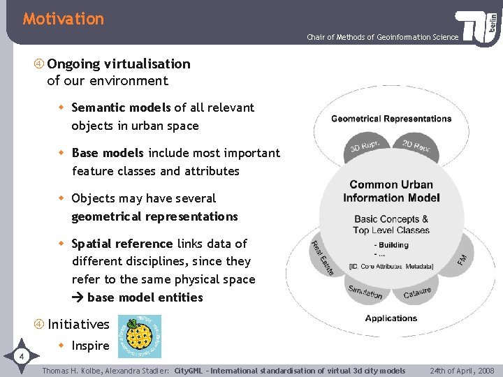 Motivation Chair of Methods of Geoinformation Science Ongoing virtualisation of our environment w Semantic