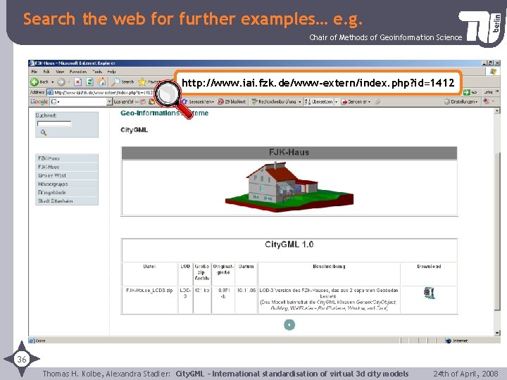 Search the web for further examples… e. g. Chair of Methods of Geoinformation Science