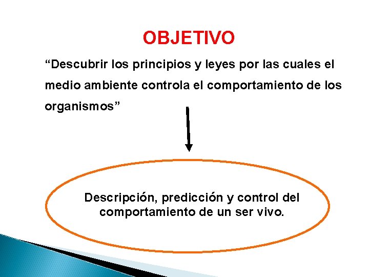 OBJETIVO “Descubrir los principios y leyes por las cuales el medio ambiente controla el OBJETIVO “Descubrir los principios y leyes por las cuales el medio ambiente controla el