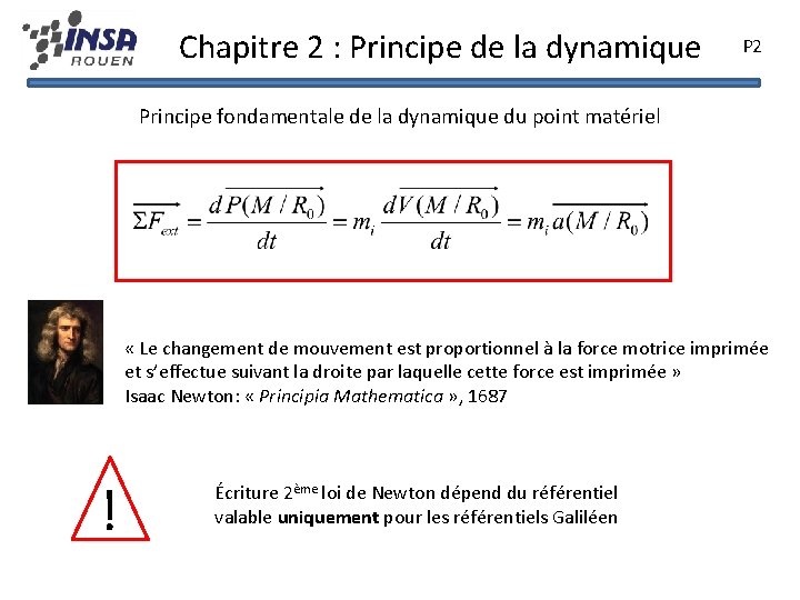 Chapitre 2 : Principe de la dynamique P 2 Principe fondamentale de la dynamique