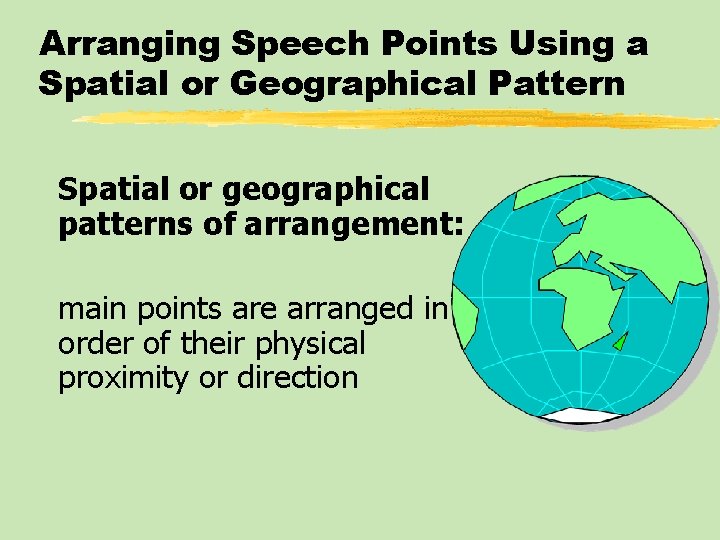 Arranging Speech Points Using a Spatial or Geographical Pattern Spatial or geographical patterns of