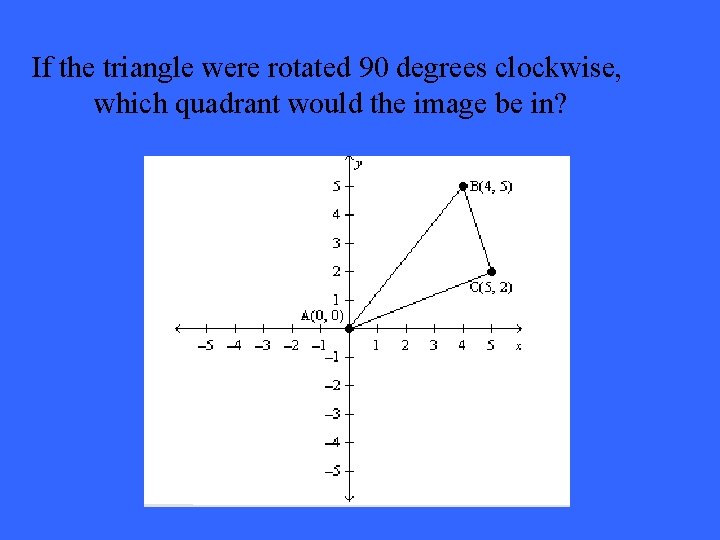 If the triangle were rotated 90 degrees clockwise, which quadrant would the image be
