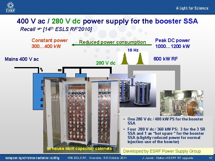 400 V ac / 280 V dc power supply for the booster SSA Recall 400 V ac / 280 V dc power supply for the booster SSA Recall