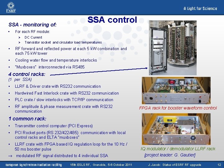 SSA control SSA - monitoring of: • For each RF module: Ø DC Current SSA control SSA - monitoring of: • For each RF module: Ø DC Current