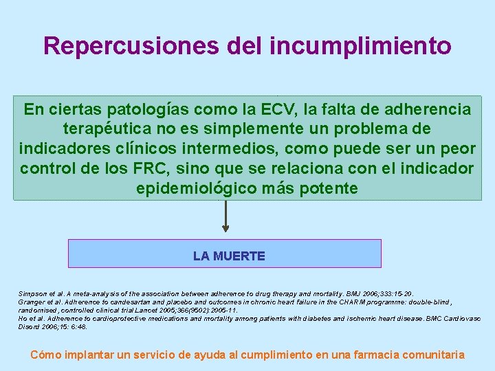 Repercusiones del incumplimiento En ciertas patologías como la ECV, la falta de adherencia terapéutica