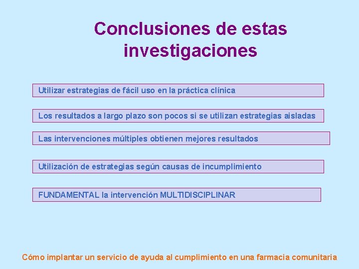 Conclusiones de estas investigaciones Utilizar estrategias de fácil uso en la práctica clínica Los