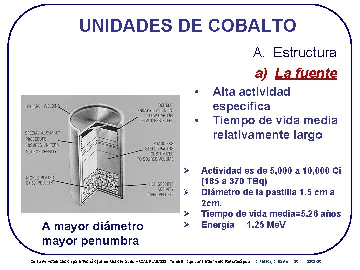 UNIDADES DE COBALTO A. Estructura a) La fuente • • Ø Ø A mayor UNIDADES DE COBALTO A. Estructura a) La fuente • • Ø Ø A mayor