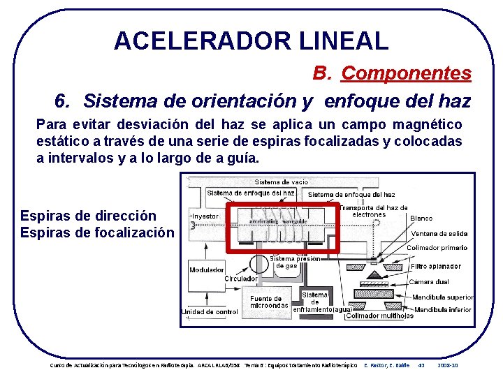 ACELERADOR LINEAL B. Componentes 6. Sistema de orientación y enfoque del haz Para evitar ACELERADOR LINEAL B. Componentes 6. Sistema de orientación y enfoque del haz Para evitar