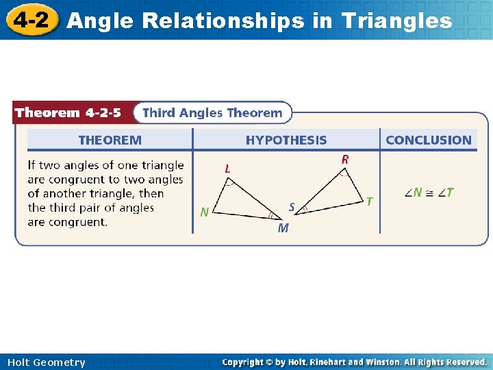 4 -2 Angle Relationships in Triangles Holt Geometry 