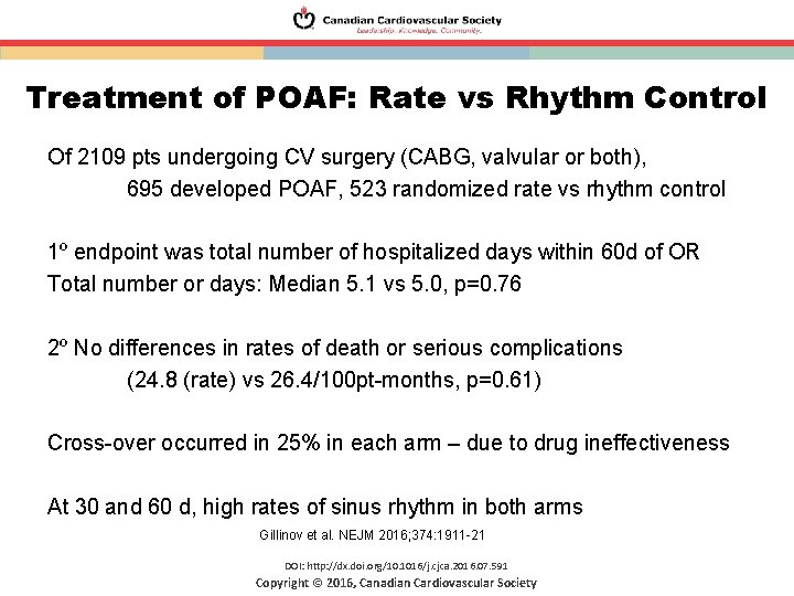 Treatment of POAF: Rate vs Rhythm Control Of 2109 pts undergoing CV surgery (CABG,