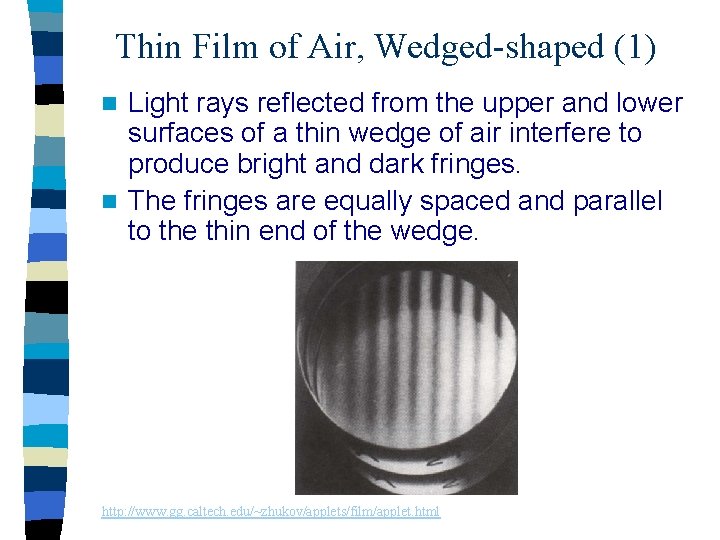 Thin Film of Air, Wedged-shaped (1) Light rays reflected from the upper and lower