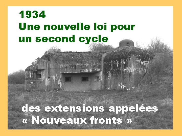 1934 Une nouvelle loi pour un second cycle des extensions appelées « Nouveaux fronts