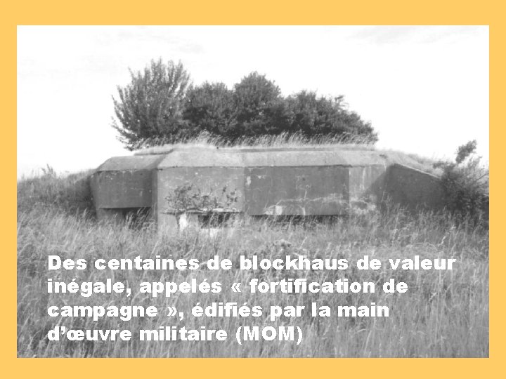 Des centaines de blockhaus de valeur inégale, appelés « fortification de campagne » ,