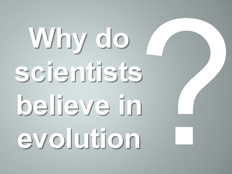 ? Why do scientists believe in evolution 