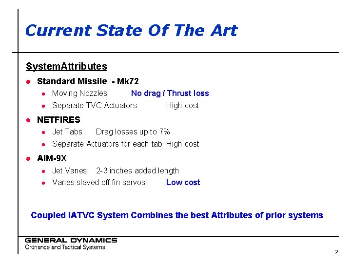 Current State Of The Art System. Attributes l l l Standard Missile - Mk