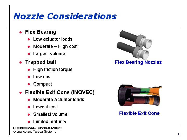 Nozzle Considerations l l l Flex Bearing l Low actuator loads l Moderate –