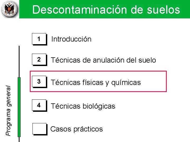 Descontaminación de suelos Técnicas físicas y químicas II Programa general Descontaminación de suelos 1