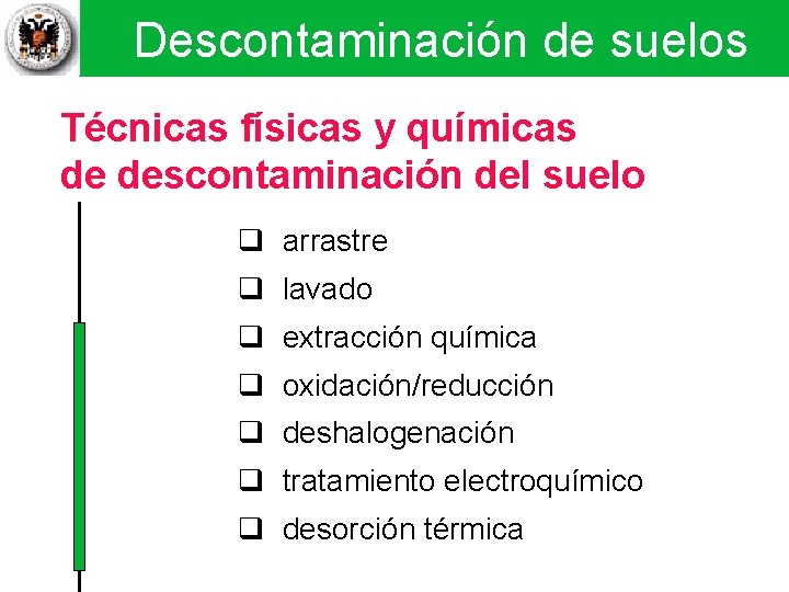 Descontaminación de suelos Técnicas físicas y químicas II Descontaminación de suelos Técnicas físicas y