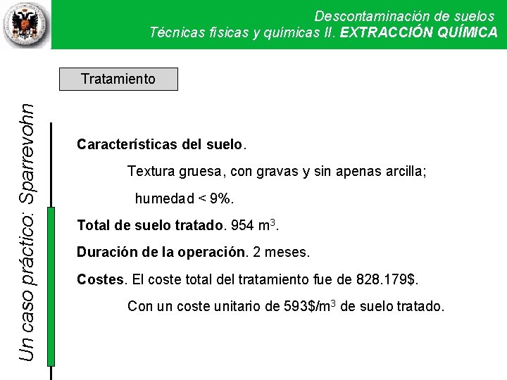 Descontaminación de suelos Técnicas físicas y químicas. Técnicas II. EXTRACCIÓN QUÍMICA físicas y químicas