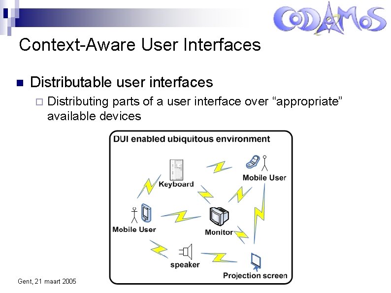 Context-Aware User Interfaces Distributable user interfaces Distributing parts of a user interface over “appropriate”