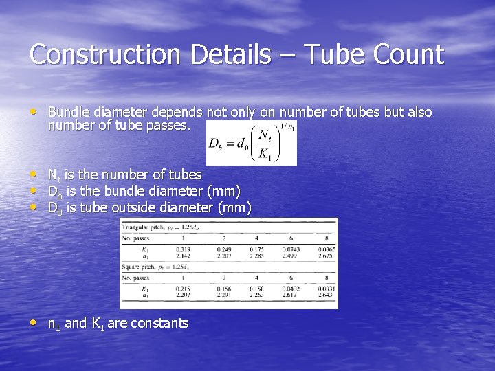 Construction Details – Tube Count • Bundle diameter depends not only on number of