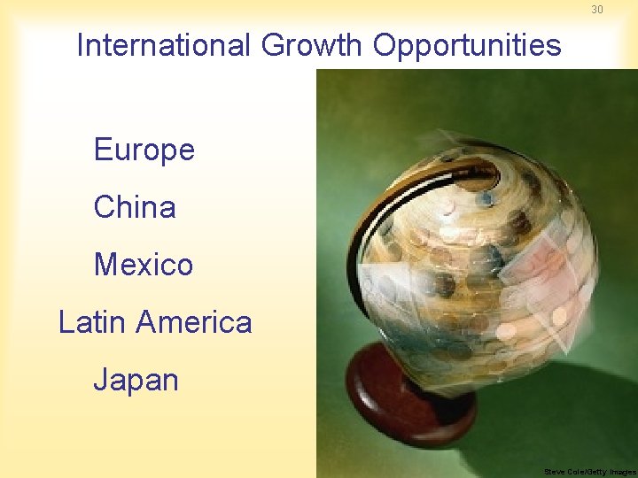30 International Growth Opportunities Europe China Mexico Latin America Japan Steve Cole/Getty Images 